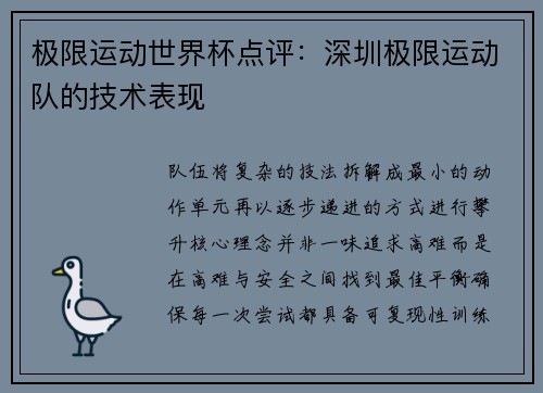 极限运动世界杯点评：深圳极限运动队的技术表现